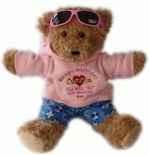 large teddy bears with embroidered personalized message on a custom hoodie